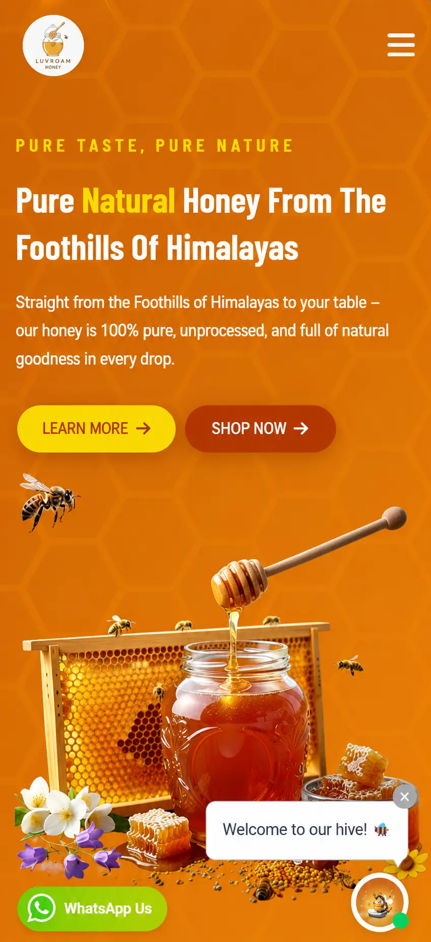 Himachal Honey branding and website design homepage, built by Yenmek Studio