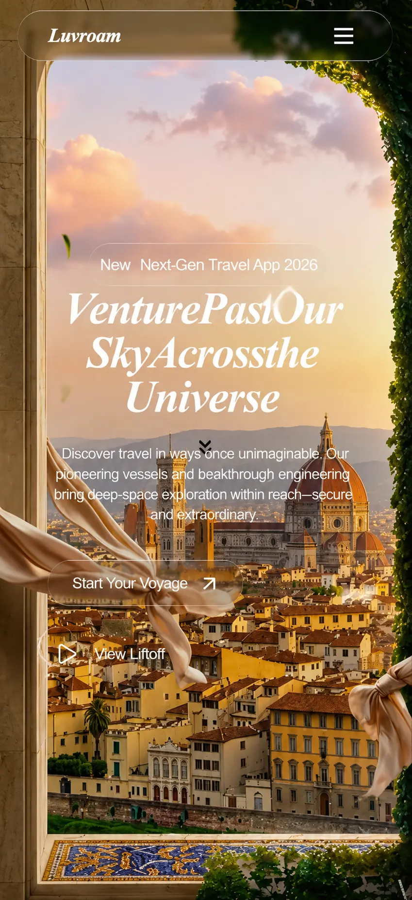 Luvroam travel platform website homepage, built by Yenmek Studio