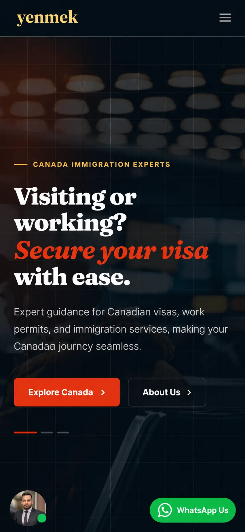 Yenmek Immigration Services website homepage, built by Yenmek Studio