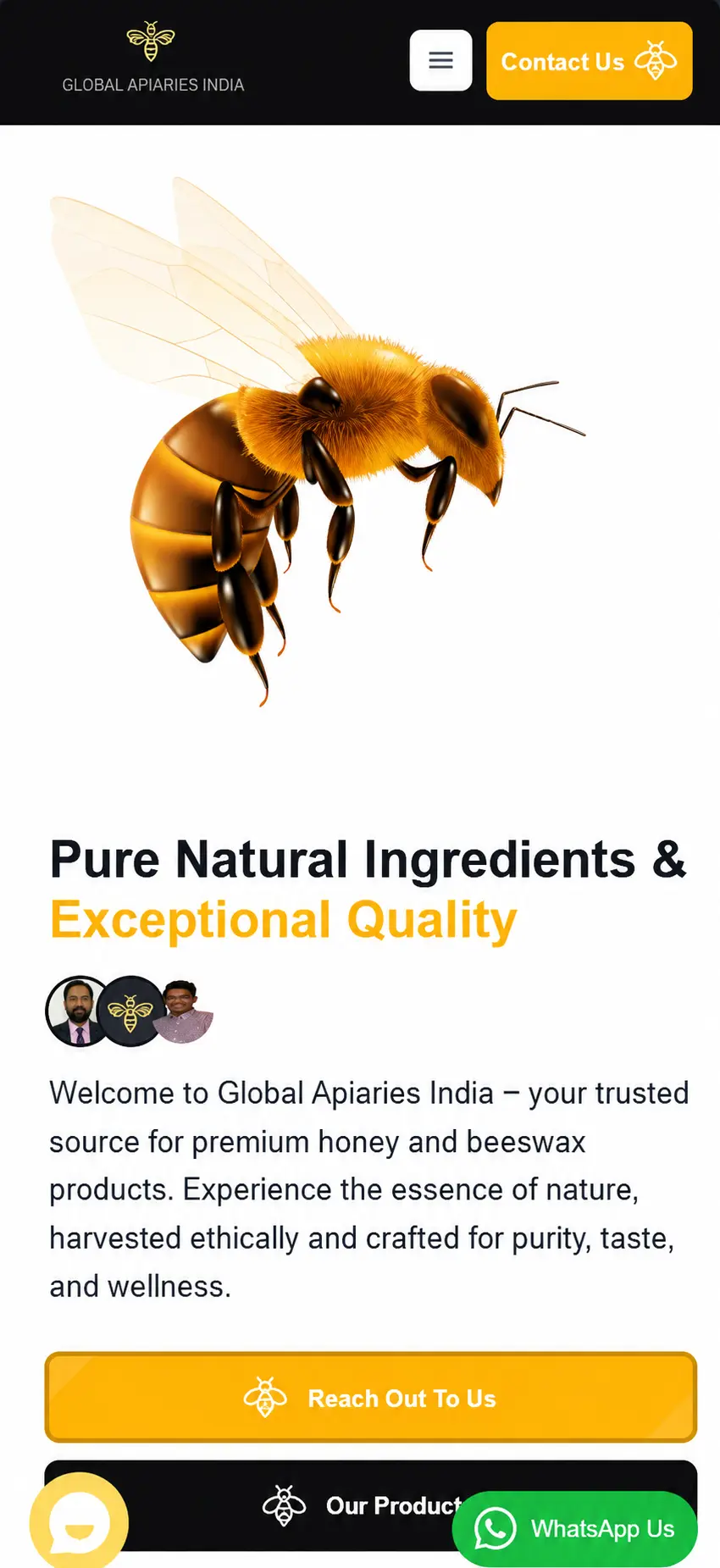 Global Apiaries e-commerce website homepage, built by Yenmek Studio